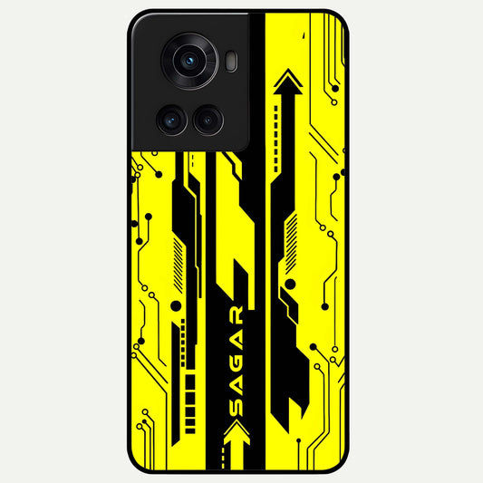  Electric Pulse CYBERPUNK Custom Name Glass Case For OnePlus 10R back cover – full design glossy printed glass finish