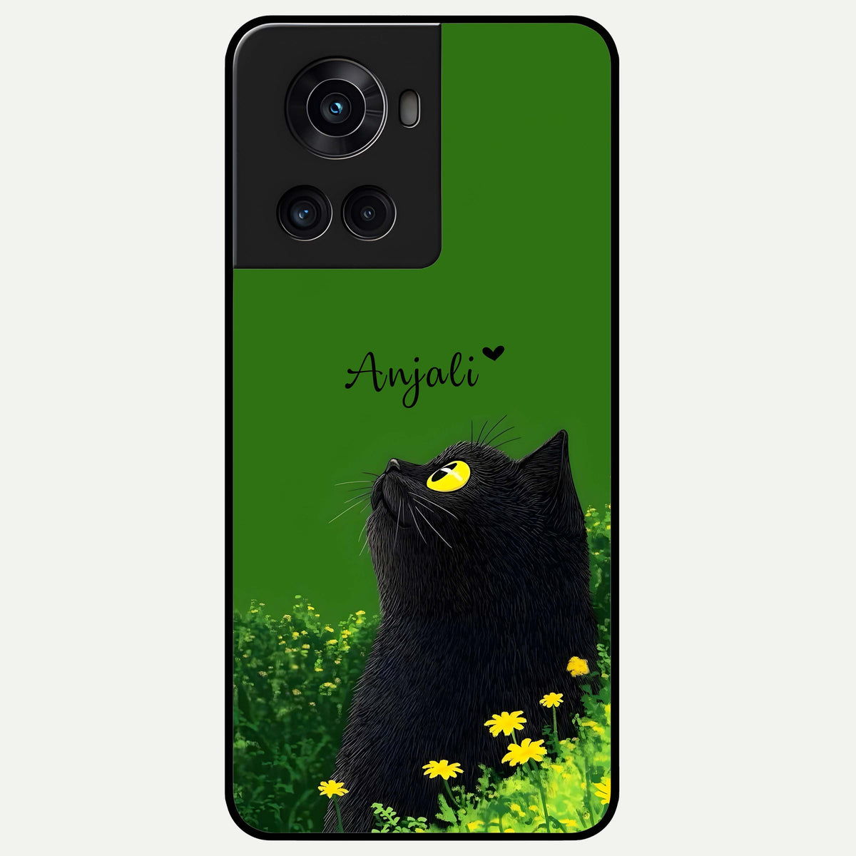  Emerald Cat Custom Name Glass Case For OnePlus 10R back cover – full design glossy printed glass finish