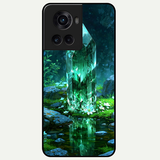  Emerald Light Crystal Glass Case For OnePlus 10R back cover – full design glossy printed glass finish