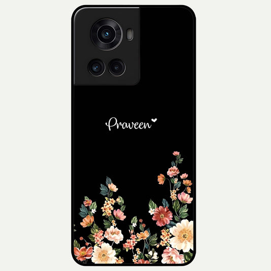  Floral Design Personalized Custom Name Glass Case For OnePlus 10R back cover – full design glossy printed glass finish