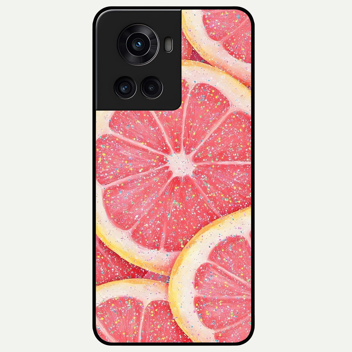  Glitter Grapefruit Glass Case For OnePlus 10R back cover – full design glossy printed glass finish