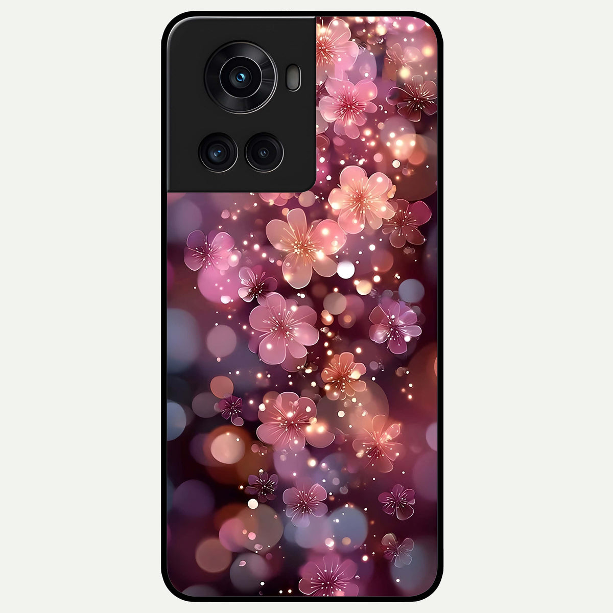  Glowing Petal Bliss Glass Case For OnePlus 10R back cover – full design glossy printed glass finish
