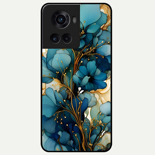  Golden Bloom Symphony Glass Case For OnePlus 10R back cover – full design glossy printed glass finish