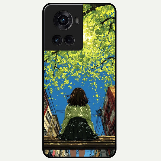  Golden Leaves Glow Glass Case For OnePlus 10R back cover – full design glossy printed glass finish