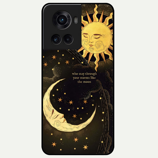  Golden Lunar Love Glass Case For OnePlus 10R back cover – full design glossy printed glass finish