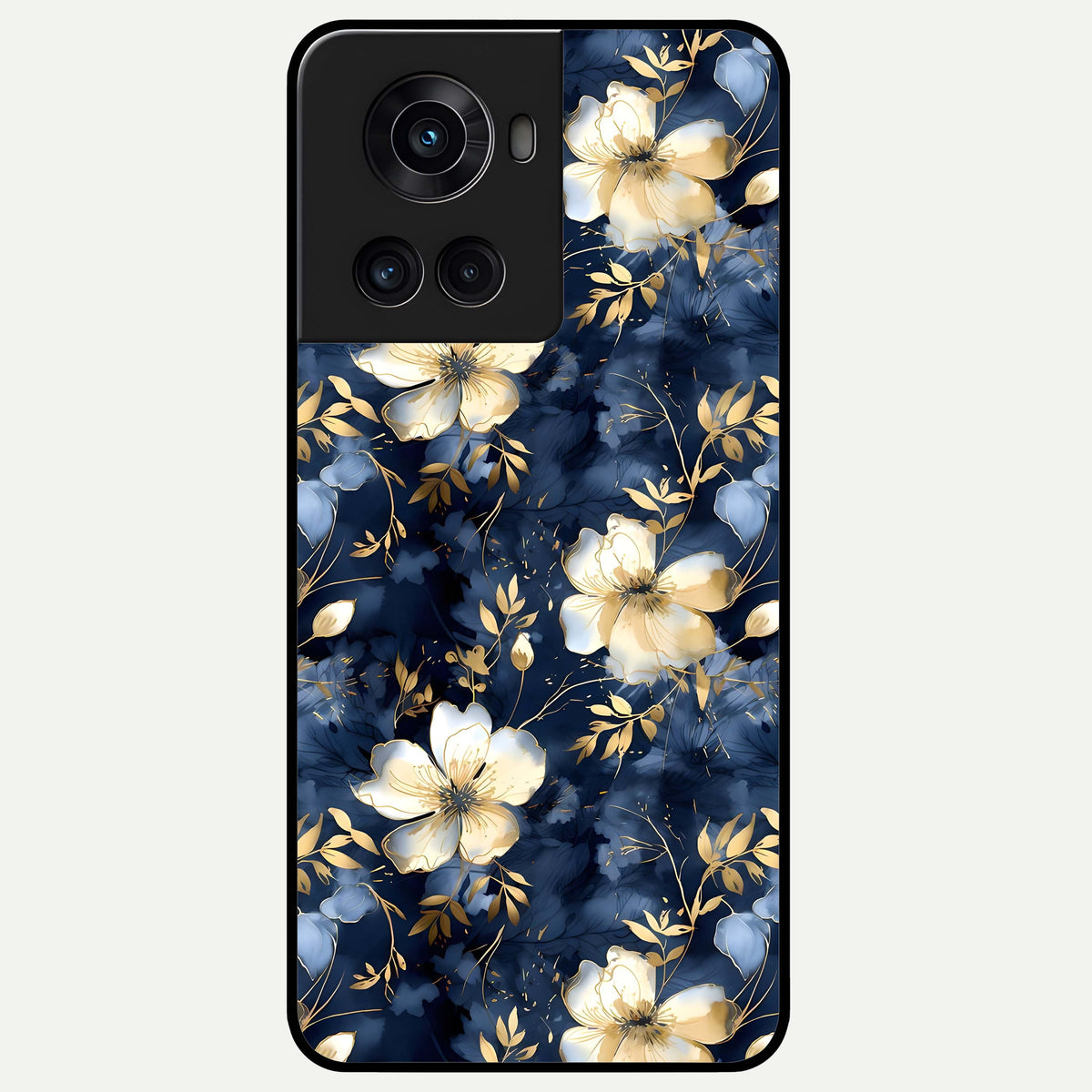  Golden Midnight Bloom Glass Case For OnePlus 10R back cover – full design glossy printed glass finish