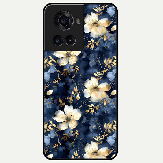  Golden Midnight Bloom Glass Case For OnePlus 10R back cover – full design glossy printed glass finish