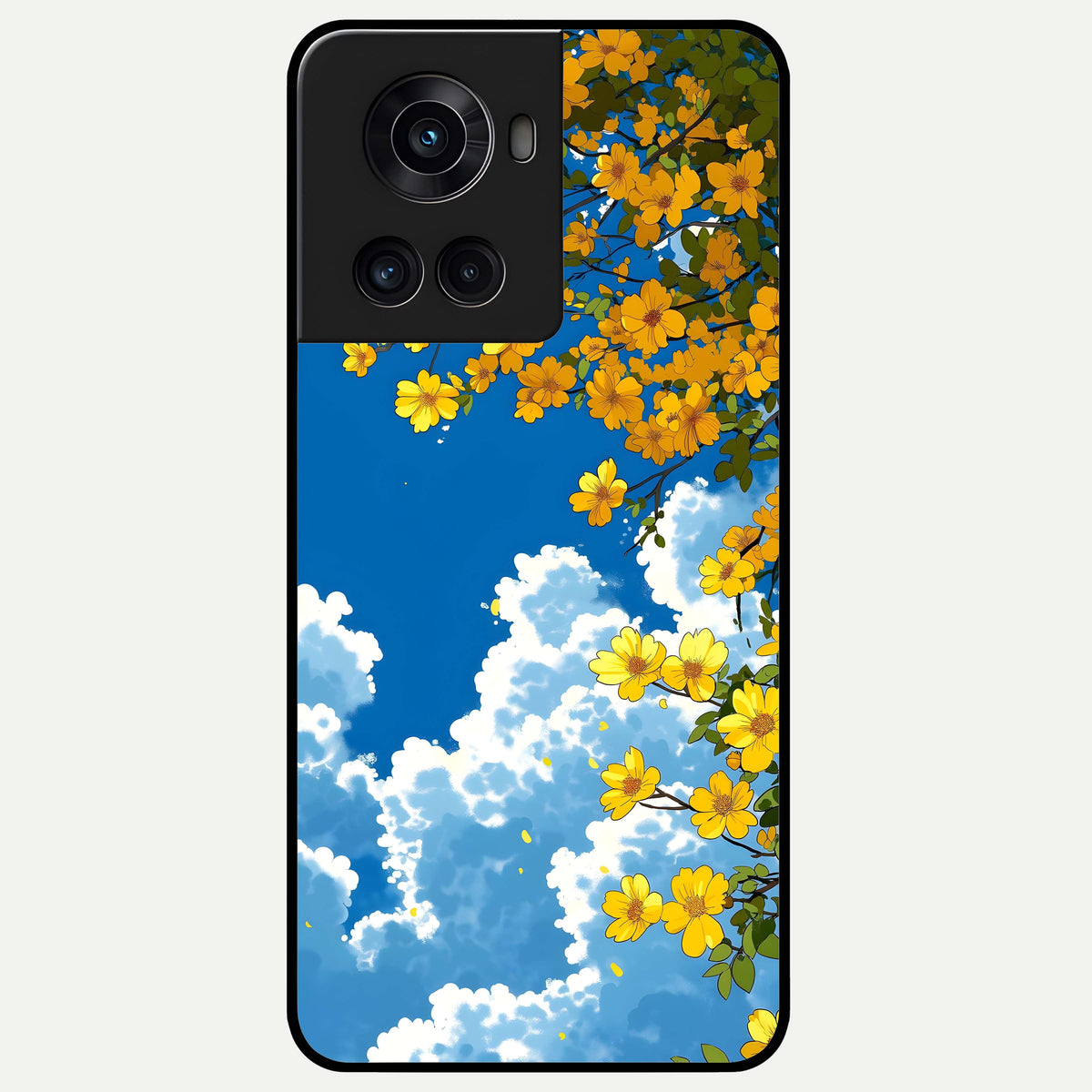  Golden Petal Sky Glass Case For OnePlus 10R back cover – full design glossy printed glass finish