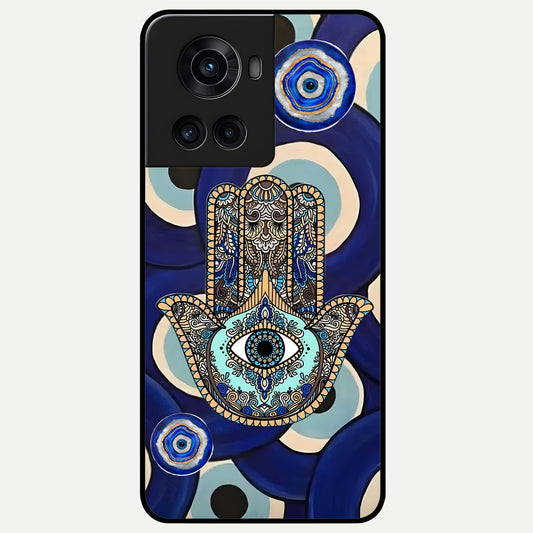  Hamsa Divine Guard Glass Case For OnePlus 10R back cover – full design glossy printed glass finish