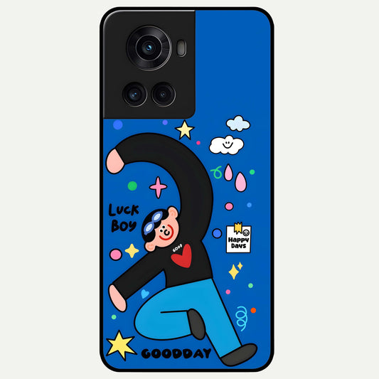  Happy Luck Vibe Glass Case For OnePlus 10R back cover – full design glossy printed glass finish