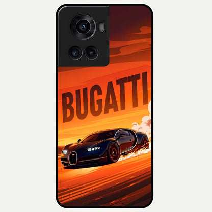 Inferno Bugatti Storm Glass Case captured at a warm angle highlighting aggressive motion, gloss, and edge clarity.