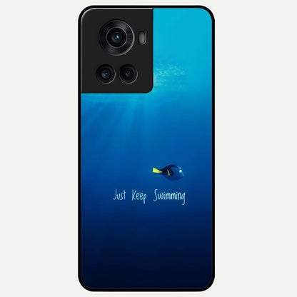  Just Keep Swimming Glass Case For OnePlus 10R back cover – full design glossy printed glass finish