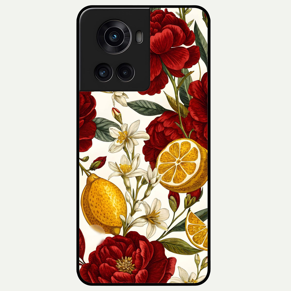  Lemon Rose Charm Glass Case For OnePlus 10R back cover – full design glossy printed glass finish