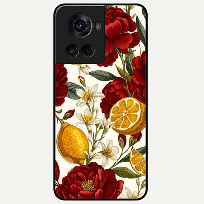  Lemon Rose Charm Glass Case For OnePlus 10R back cover – full design glossy printed glass finish