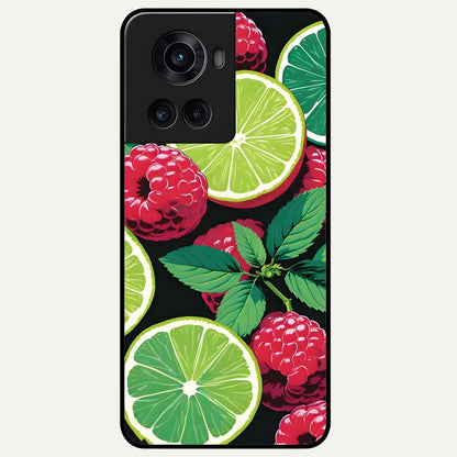  Lime and Raspberry Pattern Glass Case For OnePlus 10R back cover – full design glossy printed glass finish