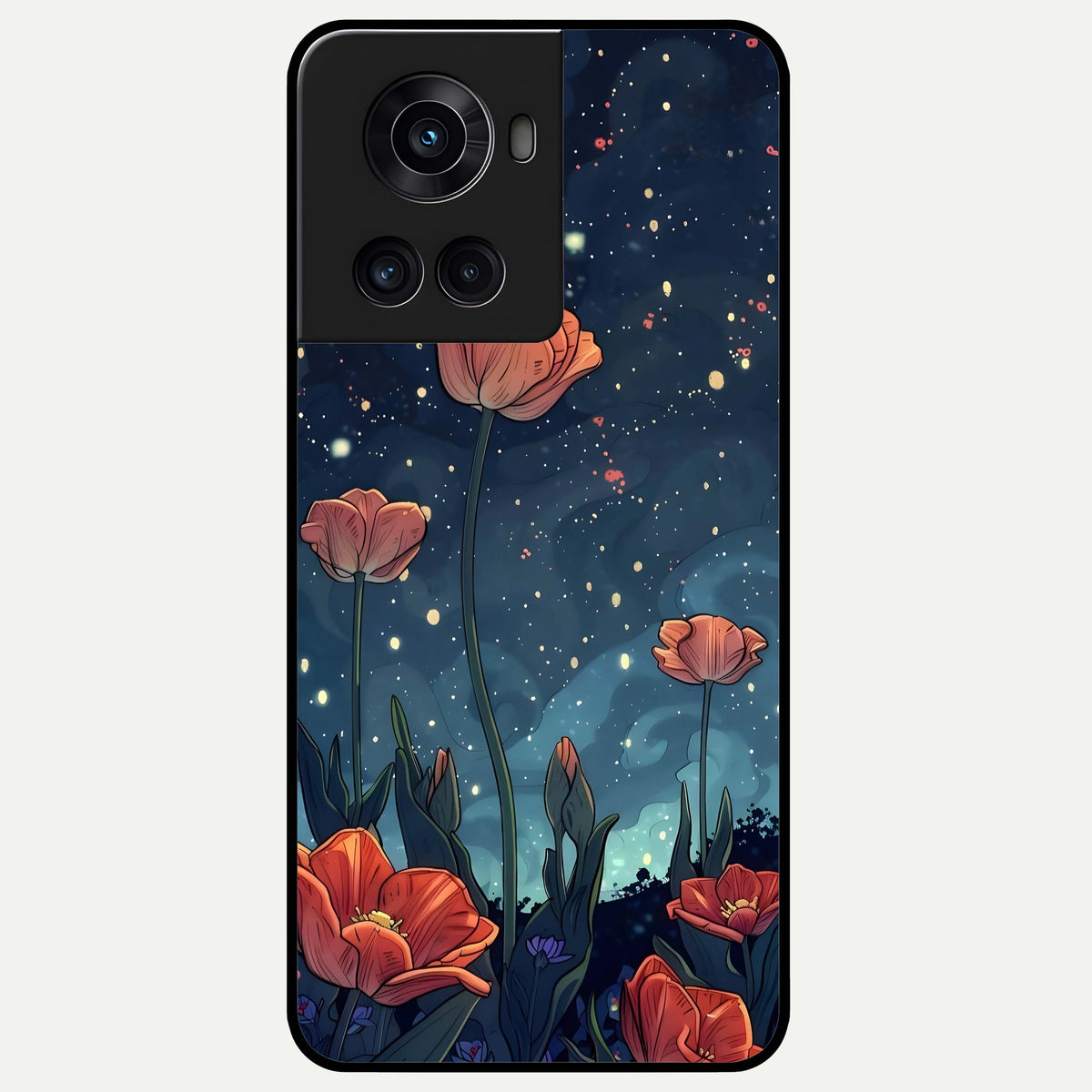  Midnight Tulip Glow Glass Case For OnePlus 10R back cover – full design glossy printed glass finish