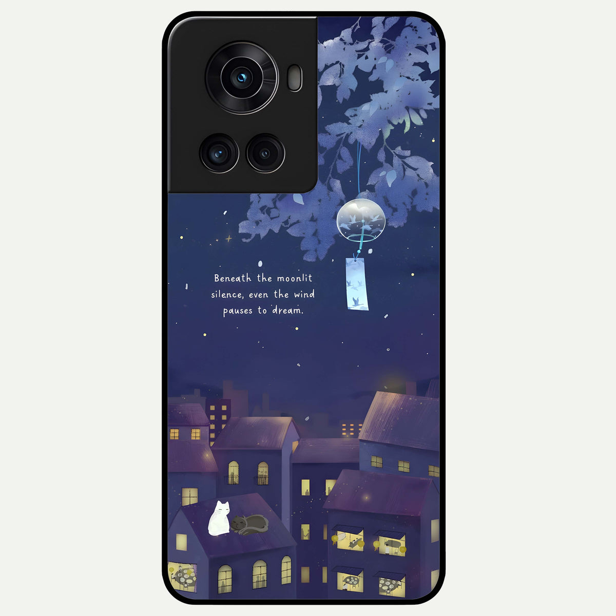  Moonlit Cat Silence Glass Case For OnePlus 10R back cover – full design glossy printed glass finish