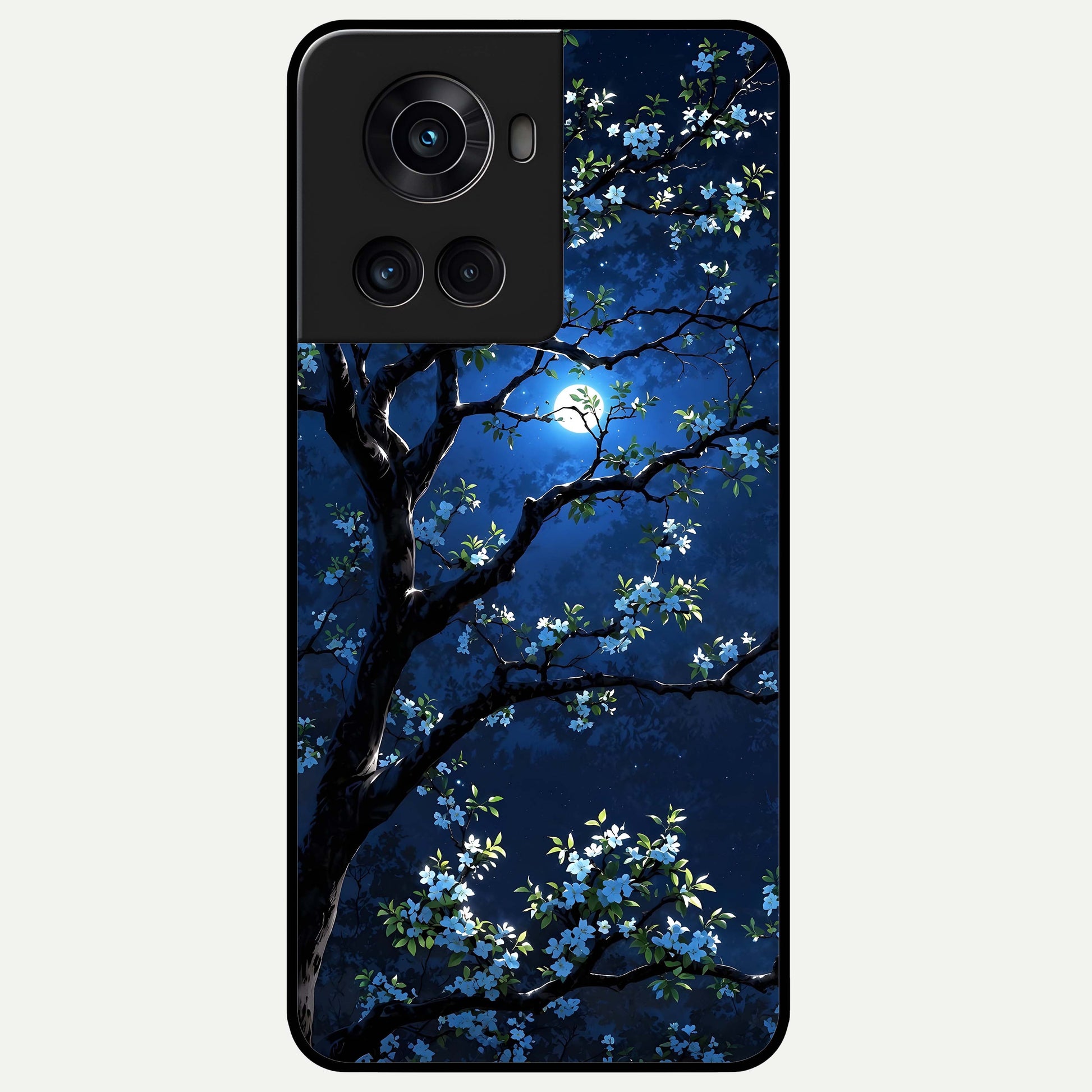 Mystic Floral Night Glass Case captured at a warm angle highlighting moody floral tones, gloss, and edge clarity.