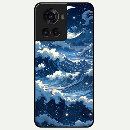  Ocean Moon Waves Glass Case For OnePlus 10R back cover – full design glossy printed glass finish
