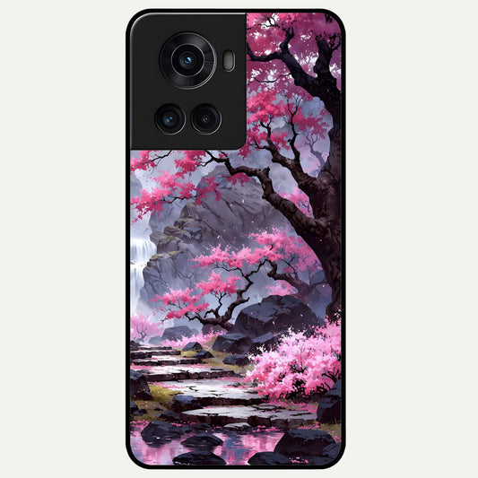  Pink Sunflower Glow Glass Case For OnePlus 10R back cover – full design glossy printed glass finish
