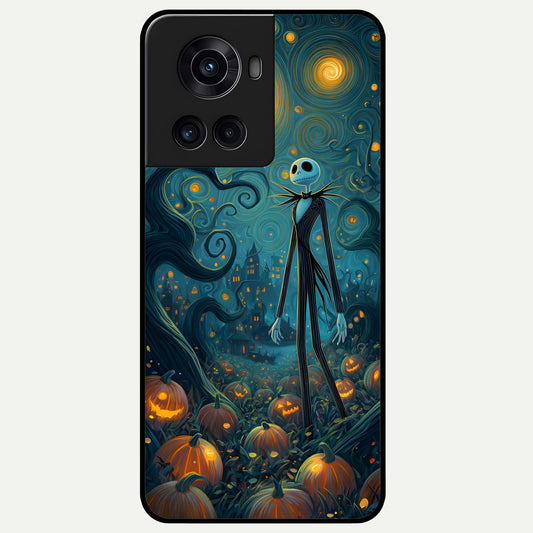  Pumpkin Moon Night Glass Case For OnePlus 10R back cover – full design glossy printed glass finish