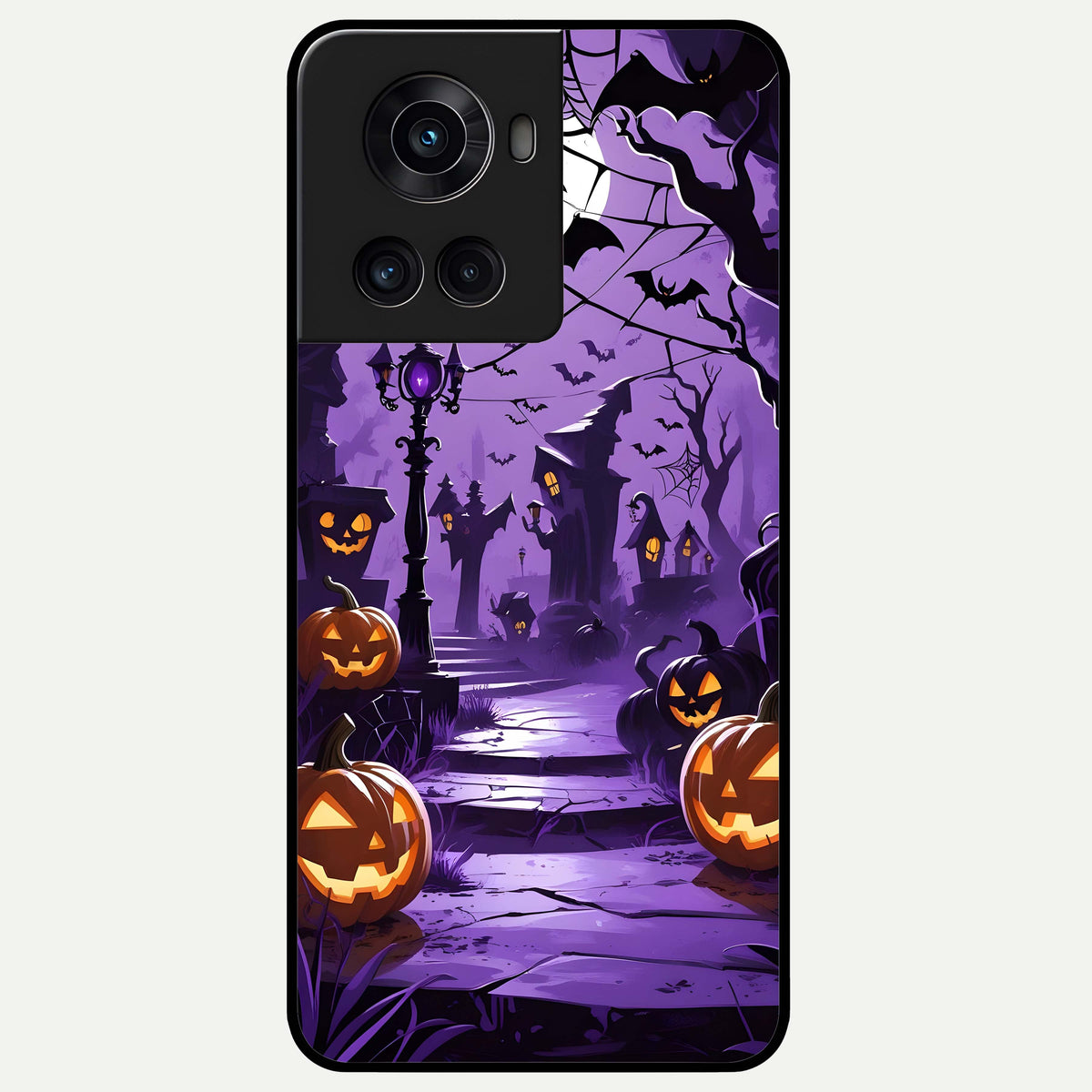  Pumpkin Patch Halloween Glass Case For OnePlus 10R back cover – full design glossy printed glass finish