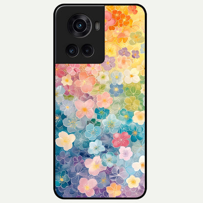  Rainbow Blossom Burst Glass Case For OnePlus 10R back cover – full design glossy printed glass finish