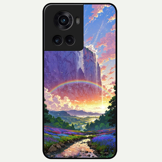  Rainbow Valley Dream Glass Case For OnePlus 10R back cover – full design glossy printed glass finish