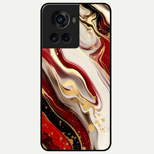  Red And White Marble Glass Case For OnePlus 10R back cover – full design glossy printed glass finish