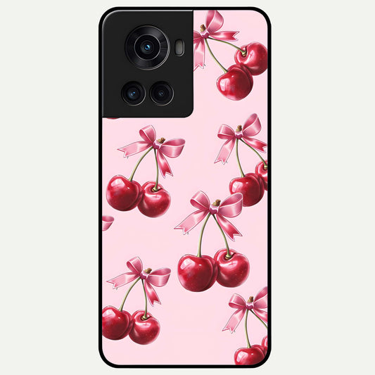  Red Cherries Pattern Glass Case For OnePlus 10R back cover – full design glossy printed glass finish