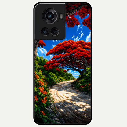  Red Trees Pathway Glass Case For OnePlus 10R back cover – full design glossy printed glass finish