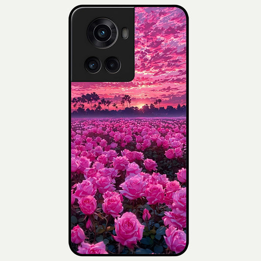  Rose Sunset Valley Glass Case For OnePlus 10R back cover – full design glossy printed glass finish