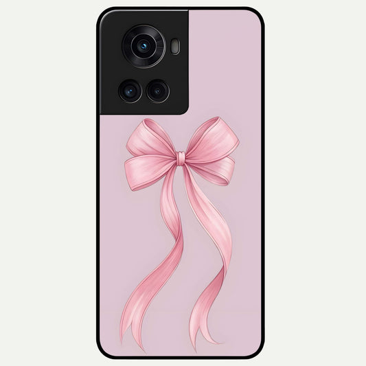  Soft Blush Bow Glass Case For OnePlus 10R back cover – full design glossy printed glass finish