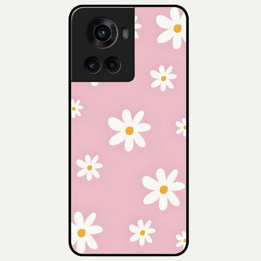  Soft Daisy Bliss Glass Case For OnePlus 10R back cover – full design glossy printed glass finish