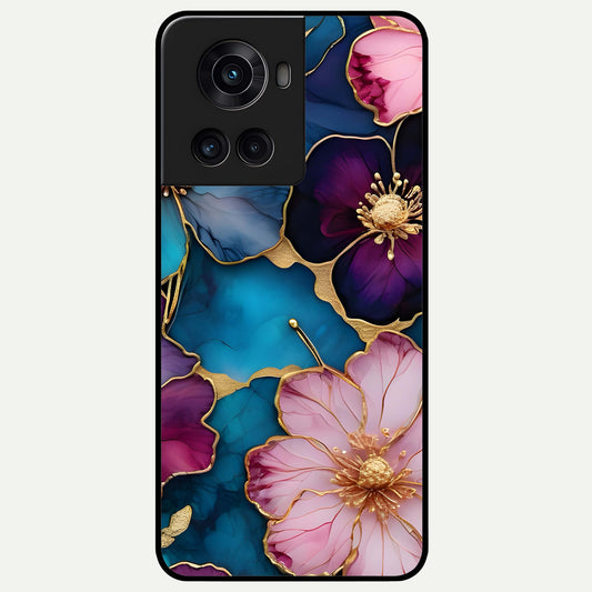  Sparkle Floral Glass Case For OnePlus 10R back cover – full design glossy printed glass finish