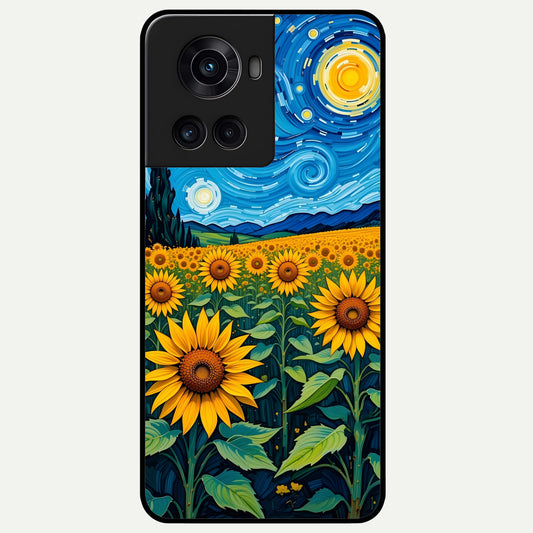  Starry Sunflower Dreams Glass Case For OnePlus 10R back cover – full design glossy printed glass finish