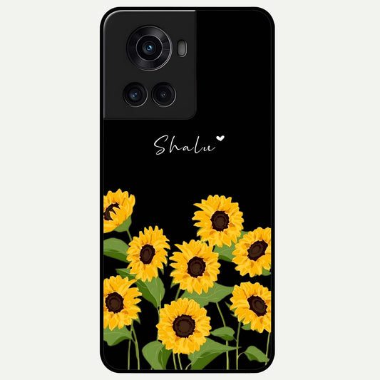  Sunflower Sky Bloom Glass Case For OnePlus 10R back cover – full design glossy printed glass finish