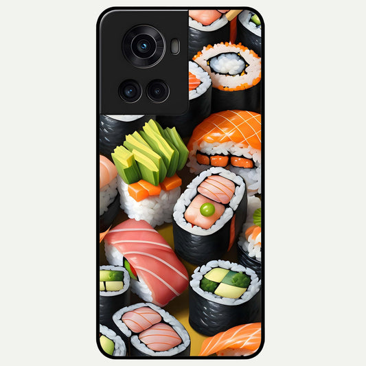  Sushi Food Pattern Glass Case For OnePlus 10R back cover – full design glossy printed glass finish