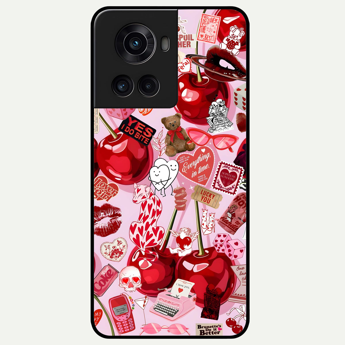  Sweet Cherry Chaos Glass Case For OnePlus 10R back cover – full design glossy printed glass finish