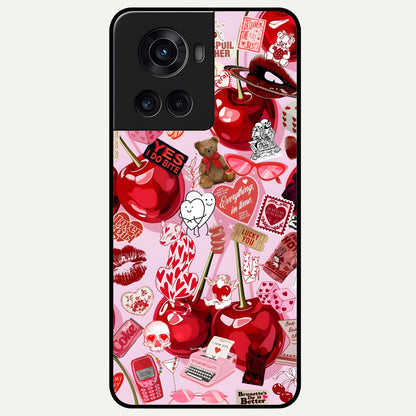  Sweet Cherry Chaos Glass Case For OnePlus 10R back cover – full design glossy printed glass finish