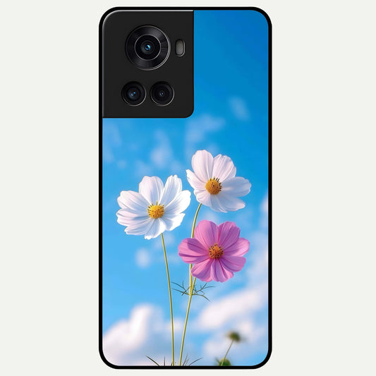  Tripple Flowers With Sky Glass Case For OnePlus 10R back cover – full design glossy printed glass finish
