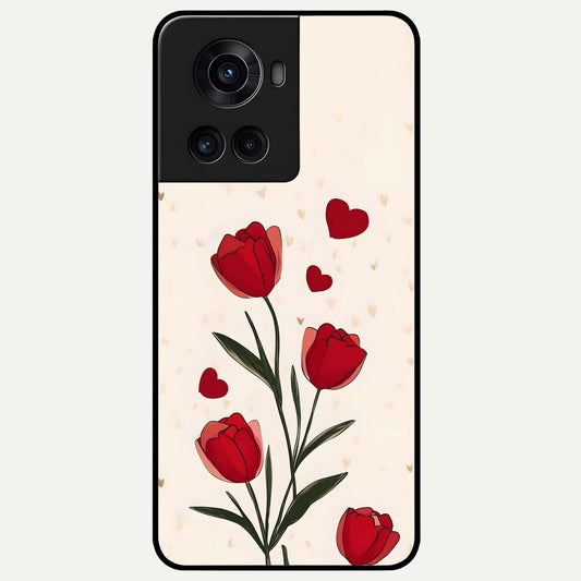  Tulip With Heart Glass Case For OnePlus 10R back cover – full design glossy printed glass finish