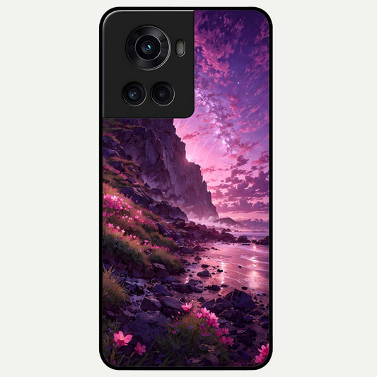  Twilight Blossom Coast Glass Case For OnePlus 10R back cover – full design glossy printed glass finish
