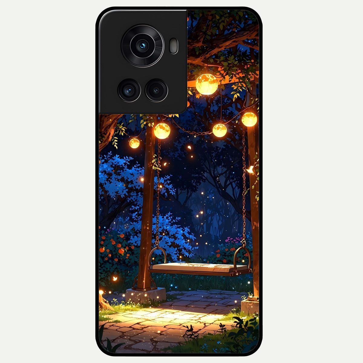  Twilight Garden Swing Glass Case For OnePlus 10R back cover – full design glossy printed glass finish