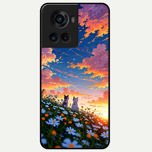  Two Cats Friends Glass Case For OnePlus 10R back cover – full design glossy printed glass finish