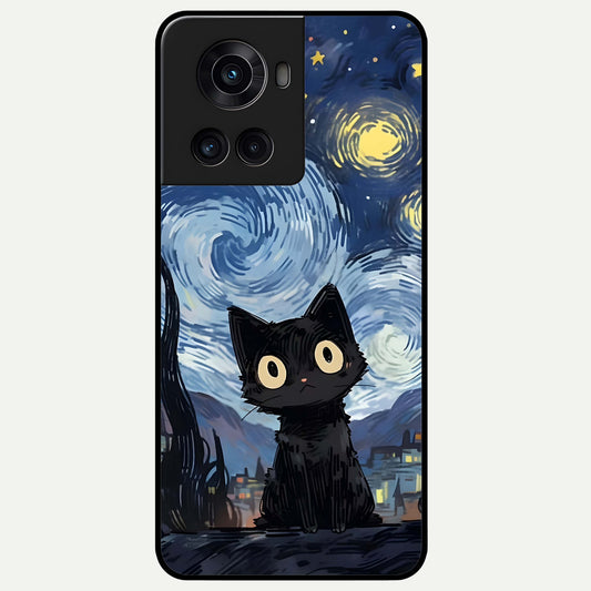  Van Gogh Cat Glass Case For OnePlus 10R back cover – full design glossy printed glass finish