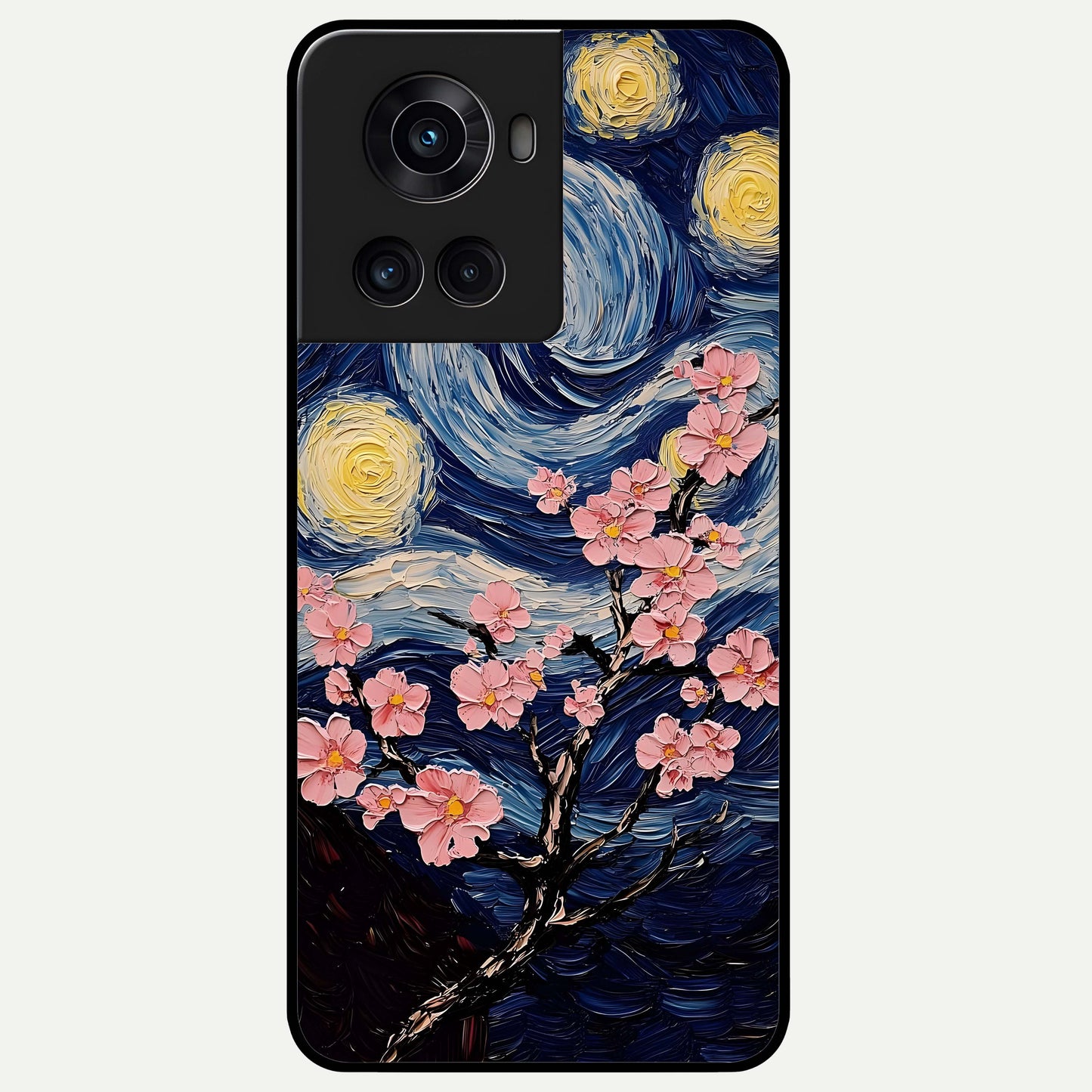 Van Gogh Scenery Glass Case captured at a warm angle highlighting textured scenery depth, gloss, and edge clarity.