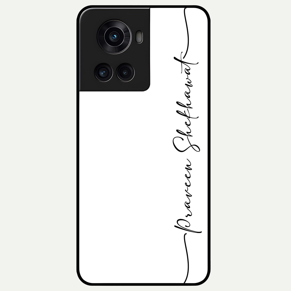  White Tune Custom Name Glass Case For OnePlus 10R back cover – personalized glossy printed glass finish
