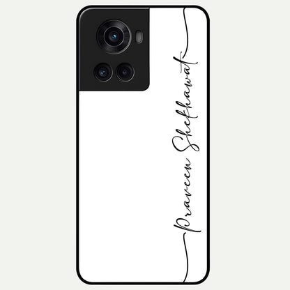  White Tune Custom Name Glass Case For OnePlus 10R back cover – personalized glossy printed glass finish