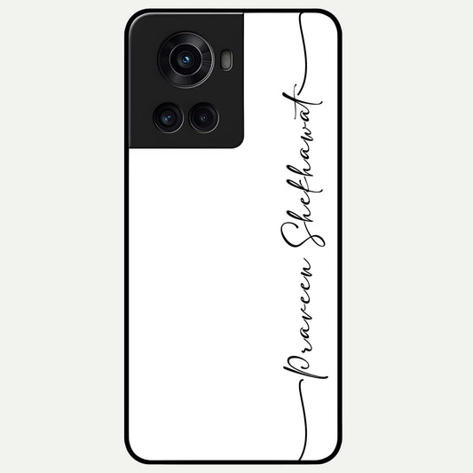  White Tune Custom Name Glass Case For OnePlus 10R back cover – personalized glossy printed glass finish